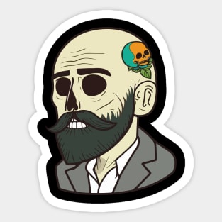 Classic Cartoon 1920 Bearded Skull Sticker